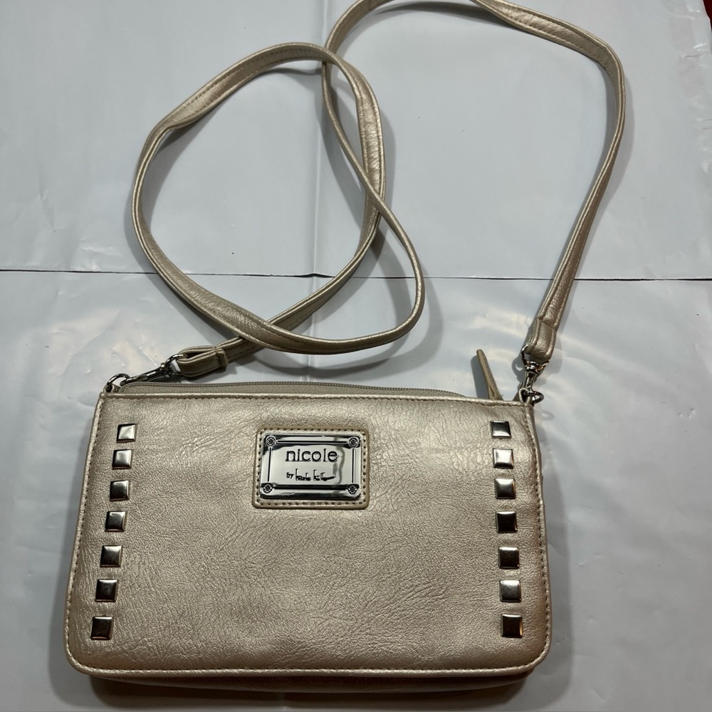 Nicole Miller cream faux LEATHER Purse NEW Evening Bag Dressy Crossbody WEDDING